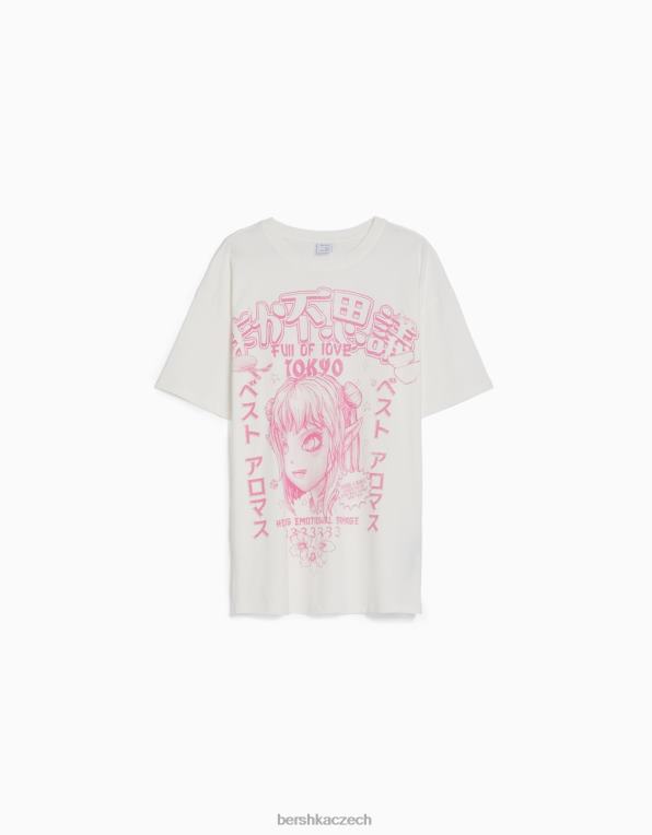 ženy Bershka tričko s krátkým rukávem a potiskem P8844579 oblečení špinavě bílé