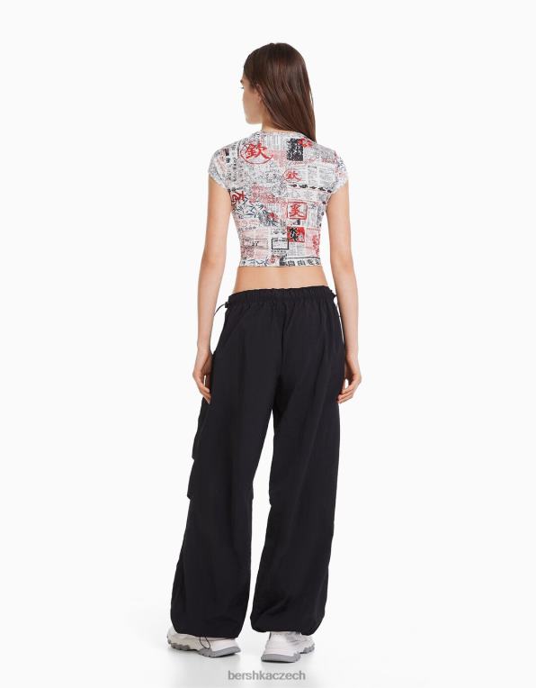 ženy Bershka tričko s krátkým rukávem a potiskem P8844596 oblečení špinavě bílé