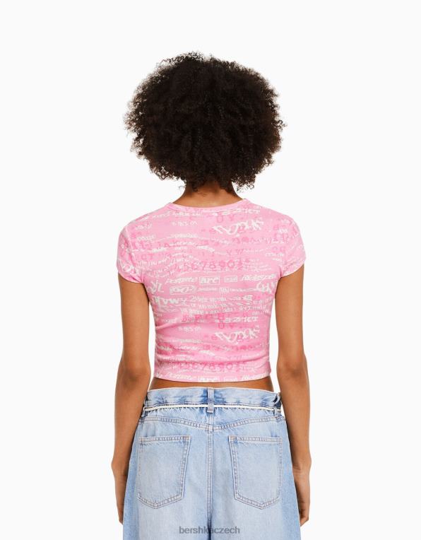 ženy Bershka tričko s krátkým rukávem a potiskem P8844597 oblečení růžový