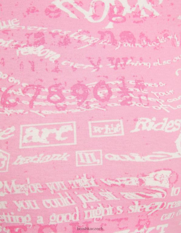 ženy Bershka tričko s krátkým rukávem a potiskem P8844597 oblečení růžový