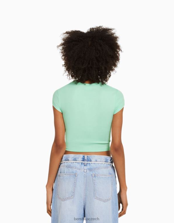 ženy Bershka tričko s krátkým rukávem a potiskem P8844598 oblečení zelená