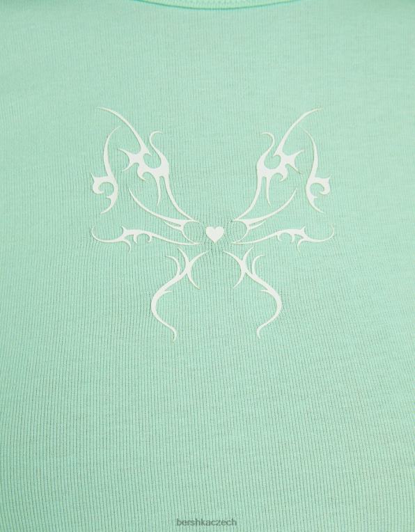 ženy Bershka tričko s krátkým rukávem a potiskem P8844598 oblečení zelená