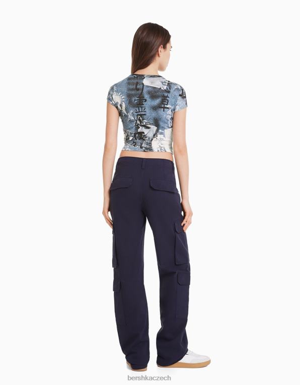 ženy Bershka tričko s krátkým rukávem a potiskem P8844599 oblečení krém