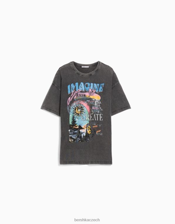 ženy Bershka tričko s krátkým rukávem a vybledlým efektem P8844464 oblečení Šedá