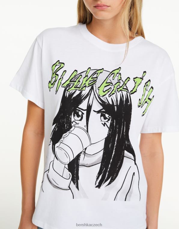 ženy Bershka tričko s krátkým rukávem billie eilish print P8844477 oblečení bílý