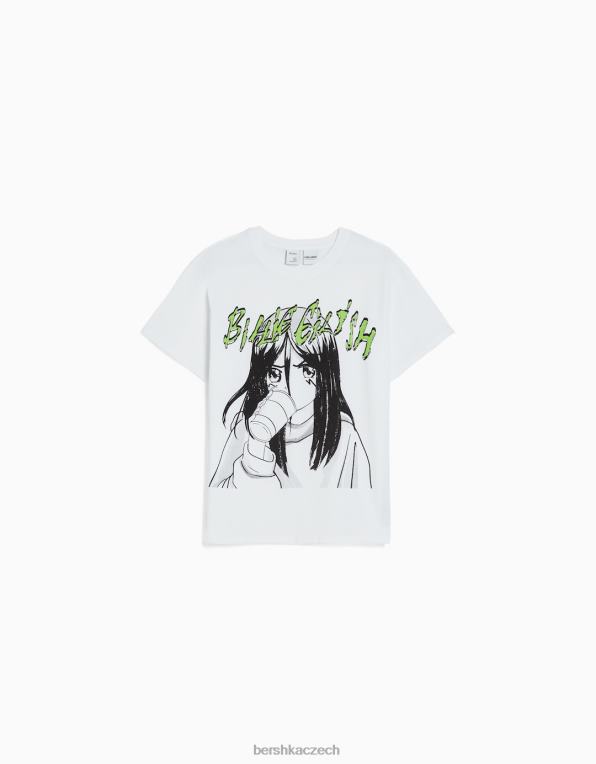 ženy Bershka tričko s krátkým rukávem billie eilish print P8844477 oblečení bílý