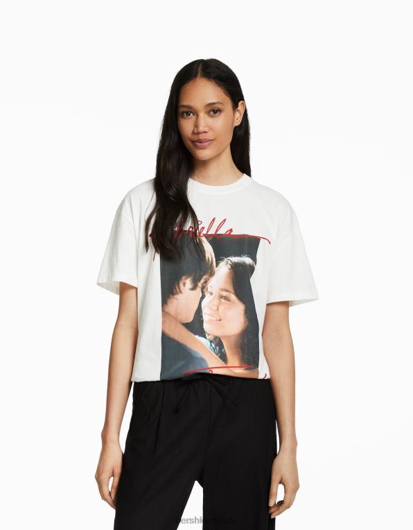 ženy Bershka tričko s krátkým rukávem pro střední školu s hudebním potiskem P8844485 oblečení bílý