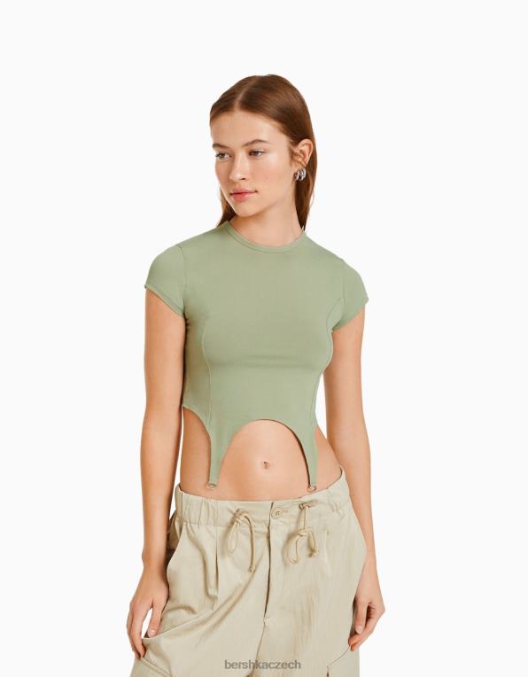 ženy Bershka tričko s krátkým rukávem s detailem P8844508 oblečení khaki