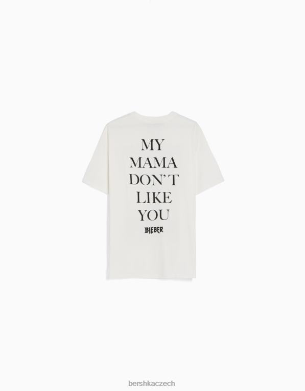 ženy Bershka tričko s krátkým rukávem s potiskem Justin Bieber P8844472 oblečení špinavě bílé