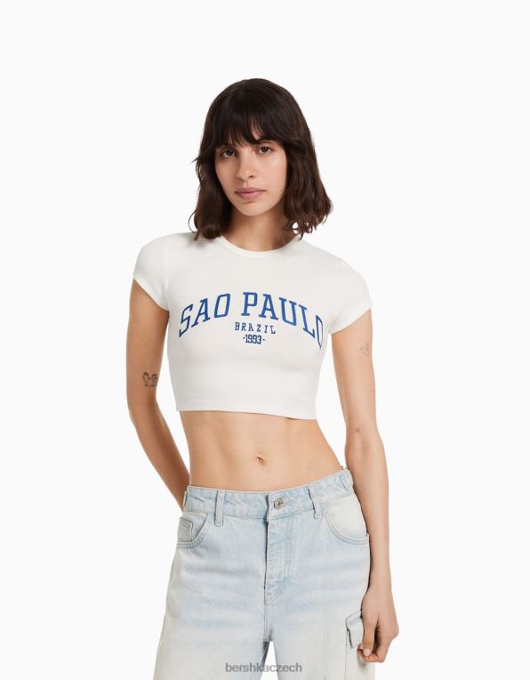 ženy Bershka tričko s krátkým rukávem s potiskem P8844490 oblečení špinavě bílé