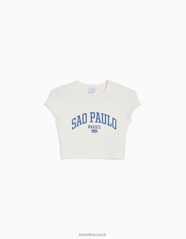 ženy Bershka tričko s krátkým rukávem s potiskem P8844490 oblečení špinavě bílé