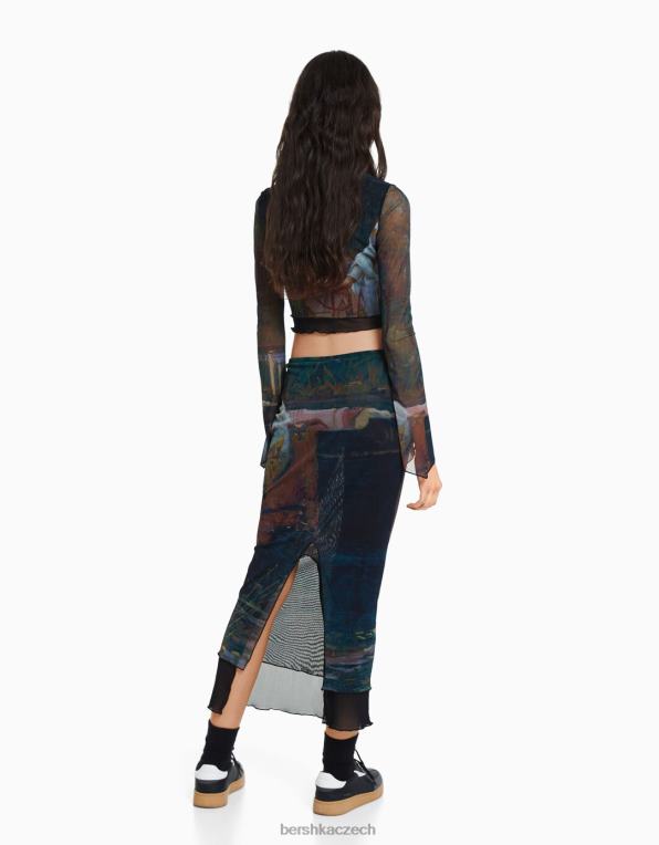 ženy Bershka triko s potiskem art série s dlouhým rukávem P8844487 oblečení Černá