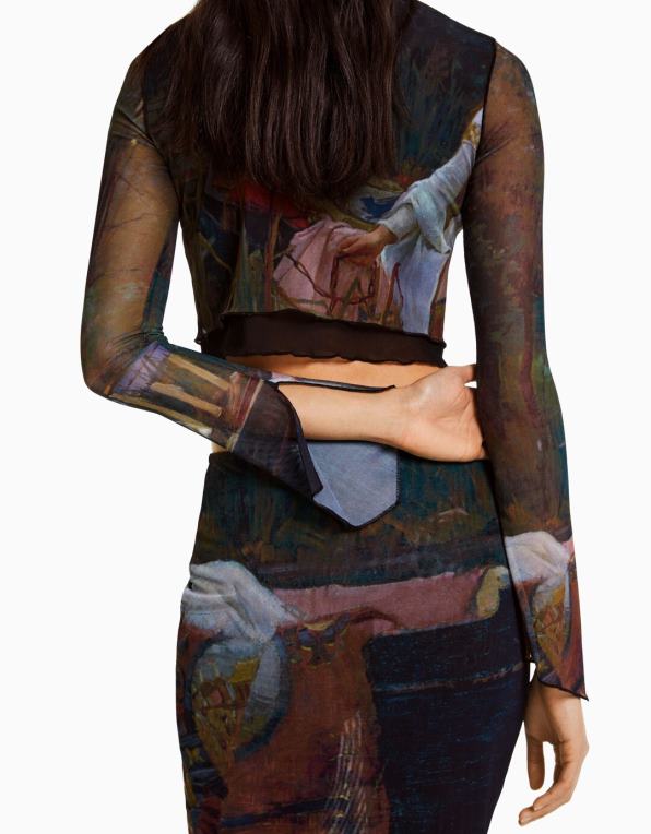 ženy Bershka triko s potiskem art série s dlouhým rukávem P8844487 oblečení Černá