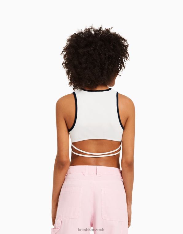 ženy Bershka univerzitní tílko s otevřenými zády P8844608 oblečení špinavě bílé