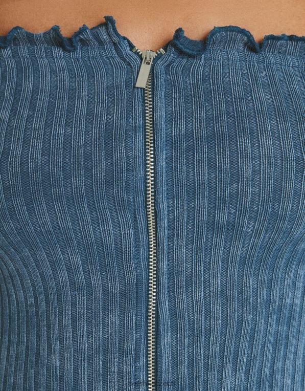 ženy Bershka vybledlé vypasované tričko s dlouhým rukávem se zipem P88442044 oblečení světle modrá