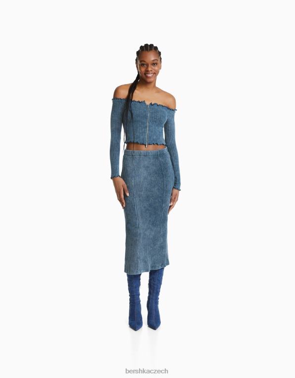 ženy Bershka vybledlé vypasované tričko s dlouhým rukávem se zipem P8844401 oblečení světle modrá