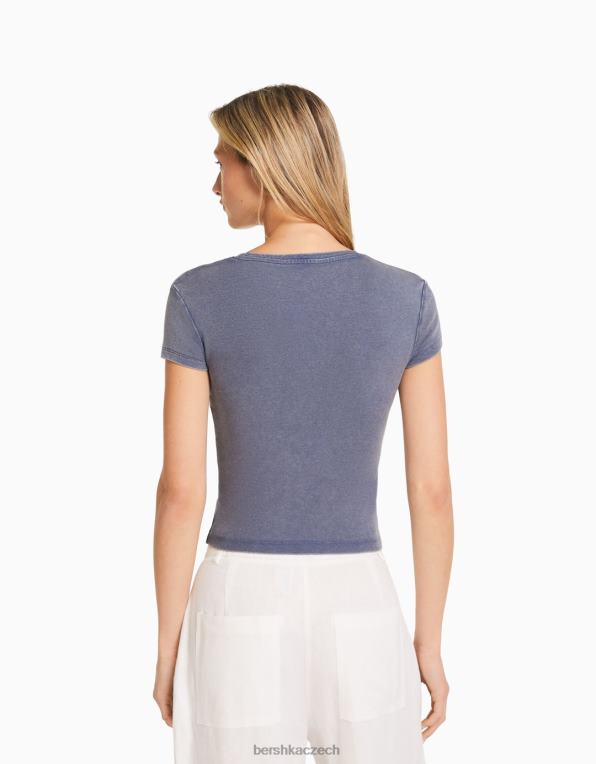 ženy Bershka vypasované tričko s krátkým rukávem P8844480 oblečení tmavě modrá