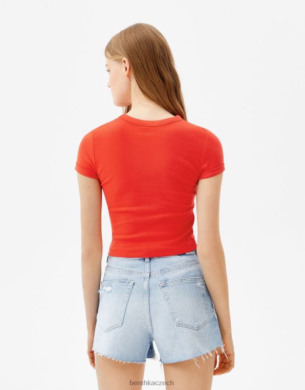 ženy Bershka vypasované tričko s krátkým rukávem P8844522 oblečení Červené