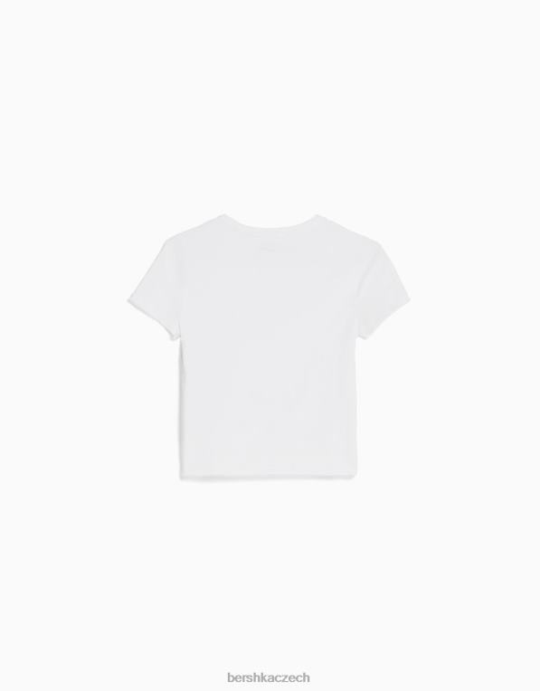 ženy Bershka vypasované tričko s krátkým rukávem P8844617 oblečení bílý