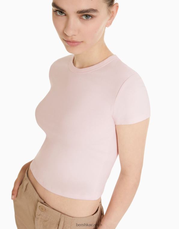 ženy Bershka vypasované tričko s krátkým rukávem P8844618 oblečení růžový