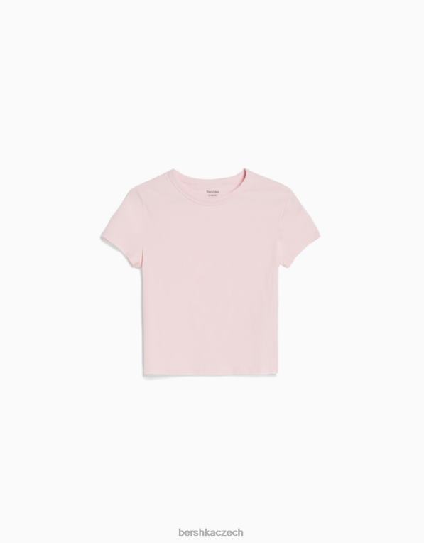 ženy Bershka vypasované tričko s krátkým rukávem P8844618 oblečení růžový