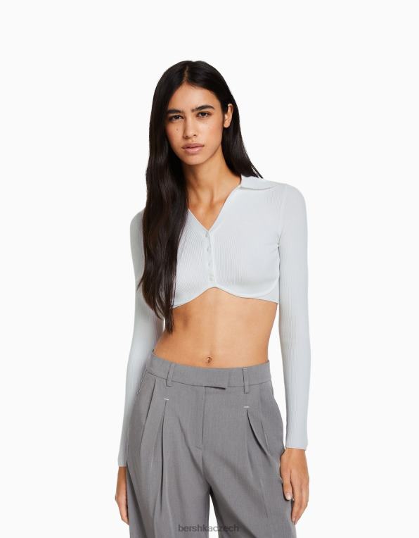 ženy Bershka zkrácený polo límeček s knoflíky P8844562 oblečení bílý