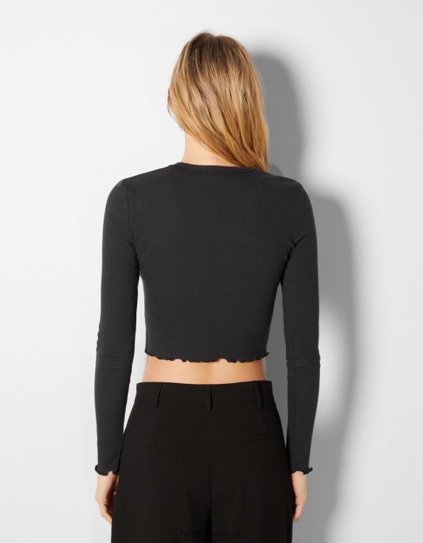 ženy Bershka zkrácené tričko s dlouhým rukávem a potiskem P8844530 oblečení tmavě modrá