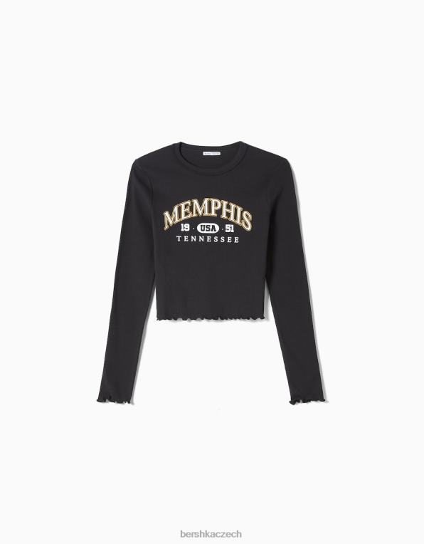 ženy Bershka zkrácené tričko s dlouhým rukávem a potiskem P8844530 oblečení tmavě modrá