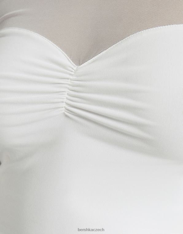 ženy Bershka zkrácené tričko s dlouhým rukávem z kontrastní látky P8844498 oblečení bílý