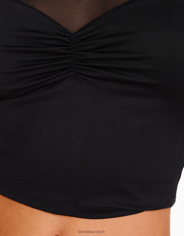 ženy Bershka zkrácené tričko s dlouhým rukávem z kontrastní látky P8844499 oblečení Černá