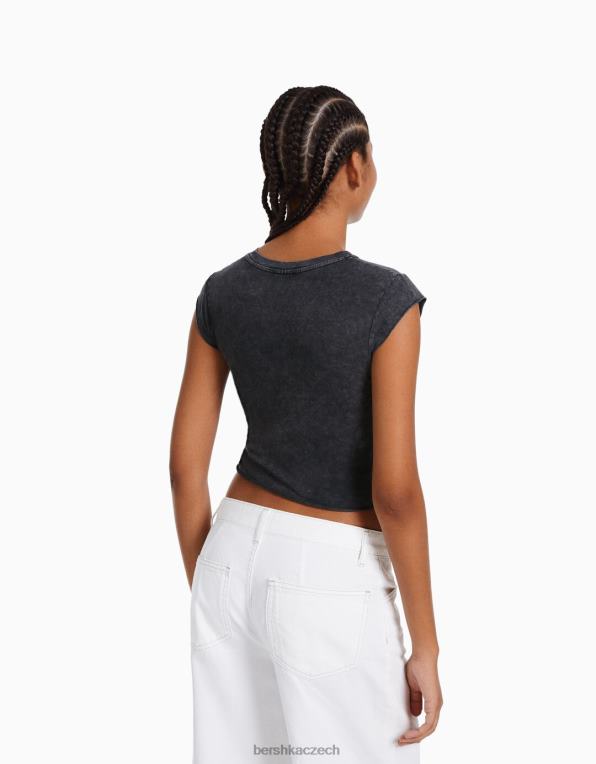 ženy Bershka zkrácené tričko s krátkým rukávem a potiskem P8844450 oblečení Šedá