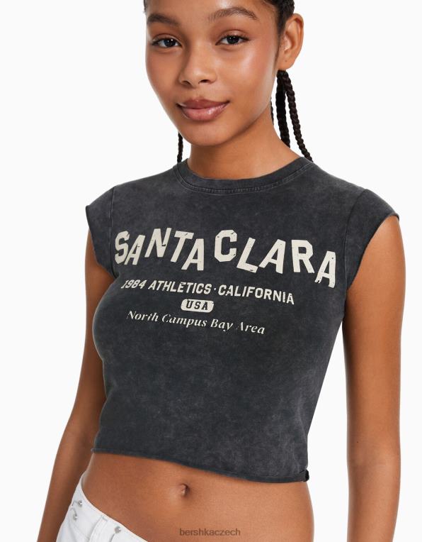 ženy Bershka zkrácené tričko s krátkým rukávem a potiskem P8844450 oblečení Šedá