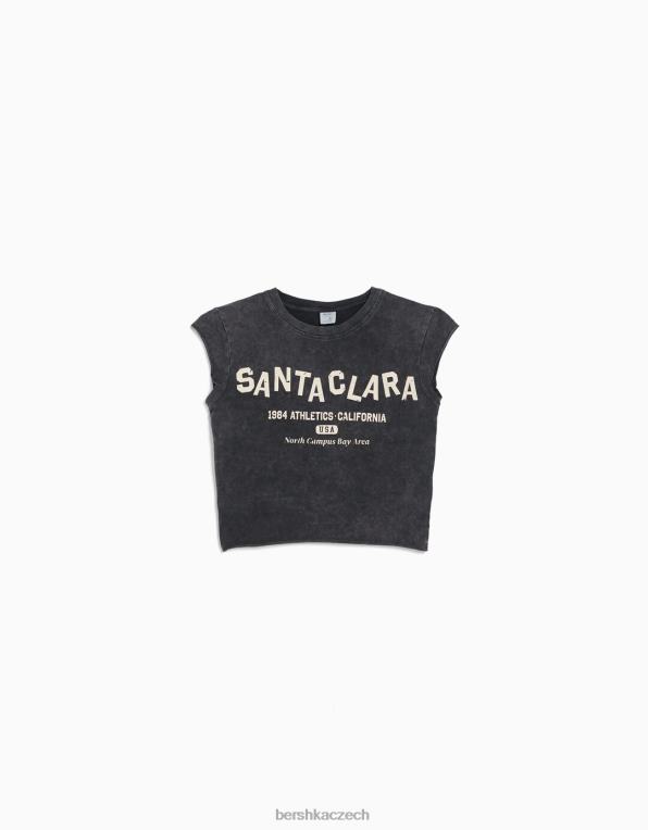 ženy Bershka zkrácené tričko s krátkým rukávem a potiskem P8844450 oblečení Šedá