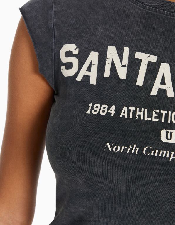 ženy Bershka zkrácené tričko s krátkým rukávem a potiskem P8844450 oblečení Šedá