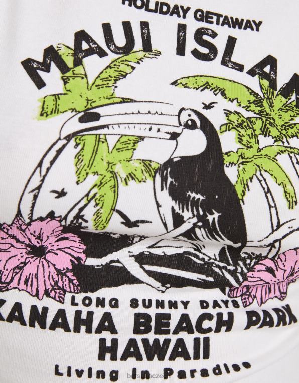 ženy Bershka zkrácené tričko s vypasovaným potiskem bez rukávů P8844295 oblečení bílý