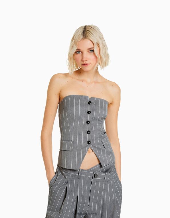 ženy Bershka vesta na míru s odhalenými rameny P88441189 oblečení Šedá