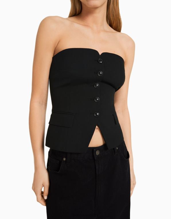 ženy Bershka vesta na míru s odhalenými rameny P8844671 oblečení Černá