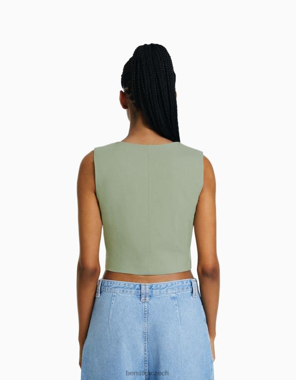 ženy Bershka vesta s knoflíky na míru P88441196 oblečení khaki