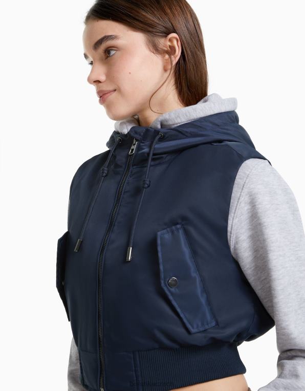 ženy Bershka zkrácená bomber vesta s kapucí P88441171 oblečení námořnictvo