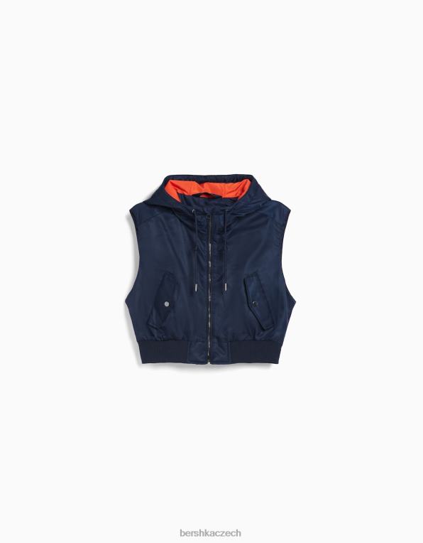 ženy Bershka zkrácená bomber vesta s kapucí P88441171 oblečení námořnictvo